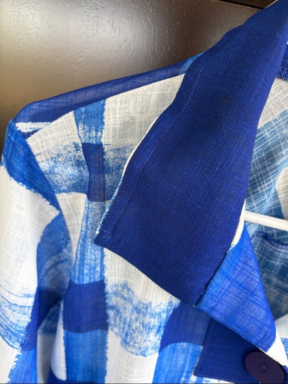 Like New DAMEE BLUE white Plaid Button Front A Line Top Size 1X - Picture 3 of 8